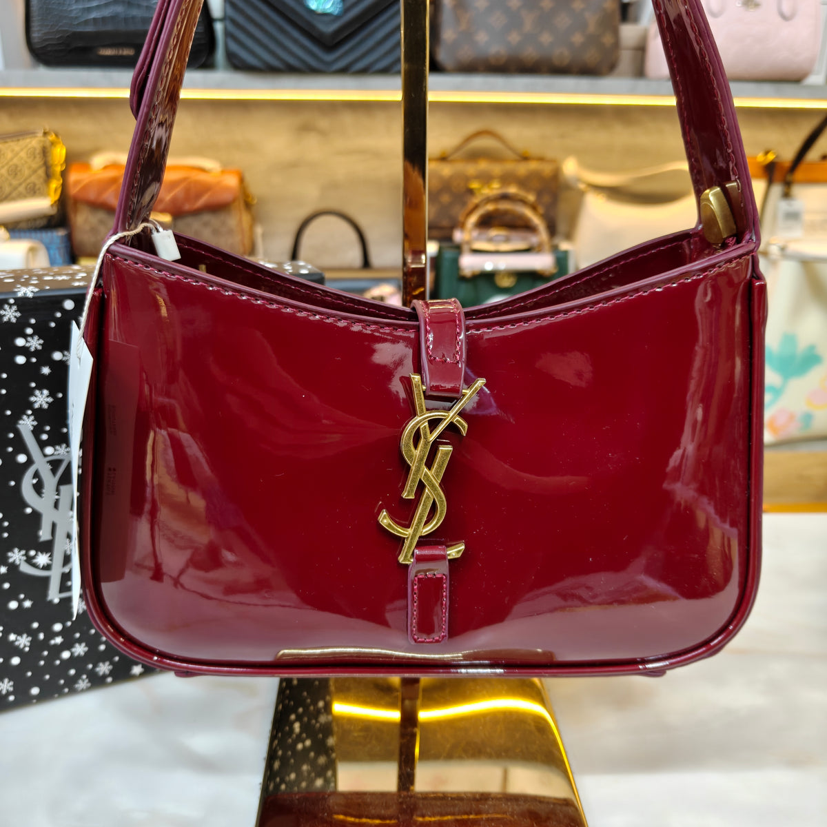 YSL88 Patent Shoulder Bag - Wine