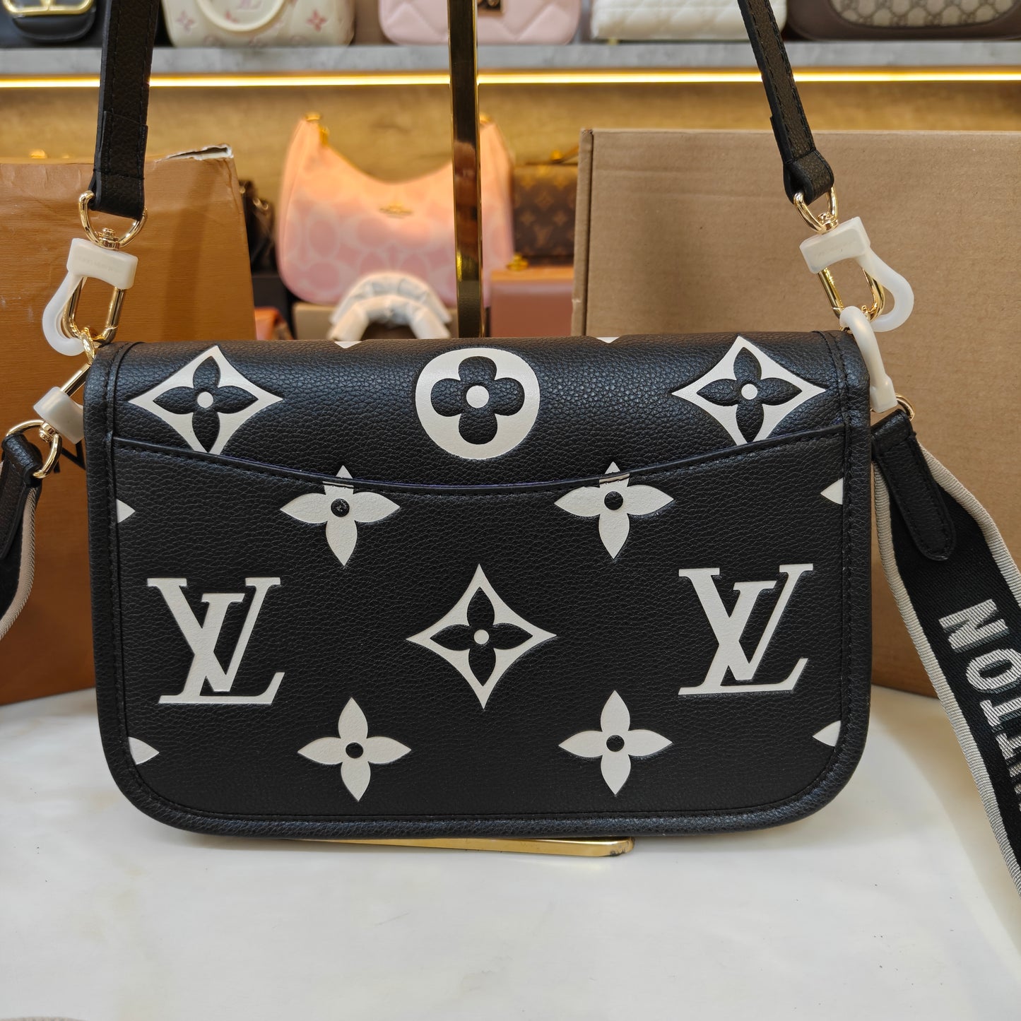 LV Diane Sling/Shoulder Bag - Ultra Premium Double Box (Black Floral)