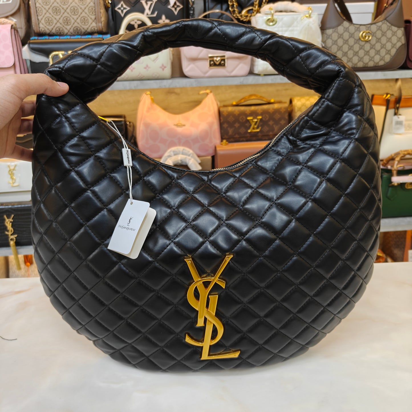 YSL9 Icare Hobo In Quilted Napa Black