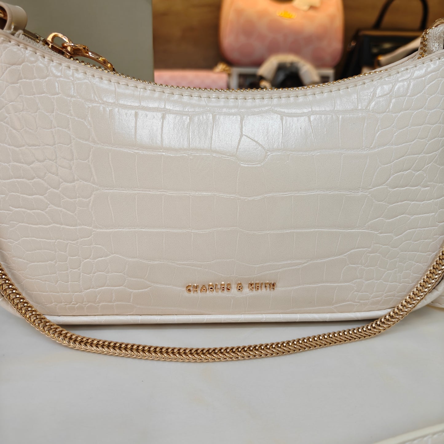CNK Cream Croco ELSPETH Animal Effect Small Shouder Bag