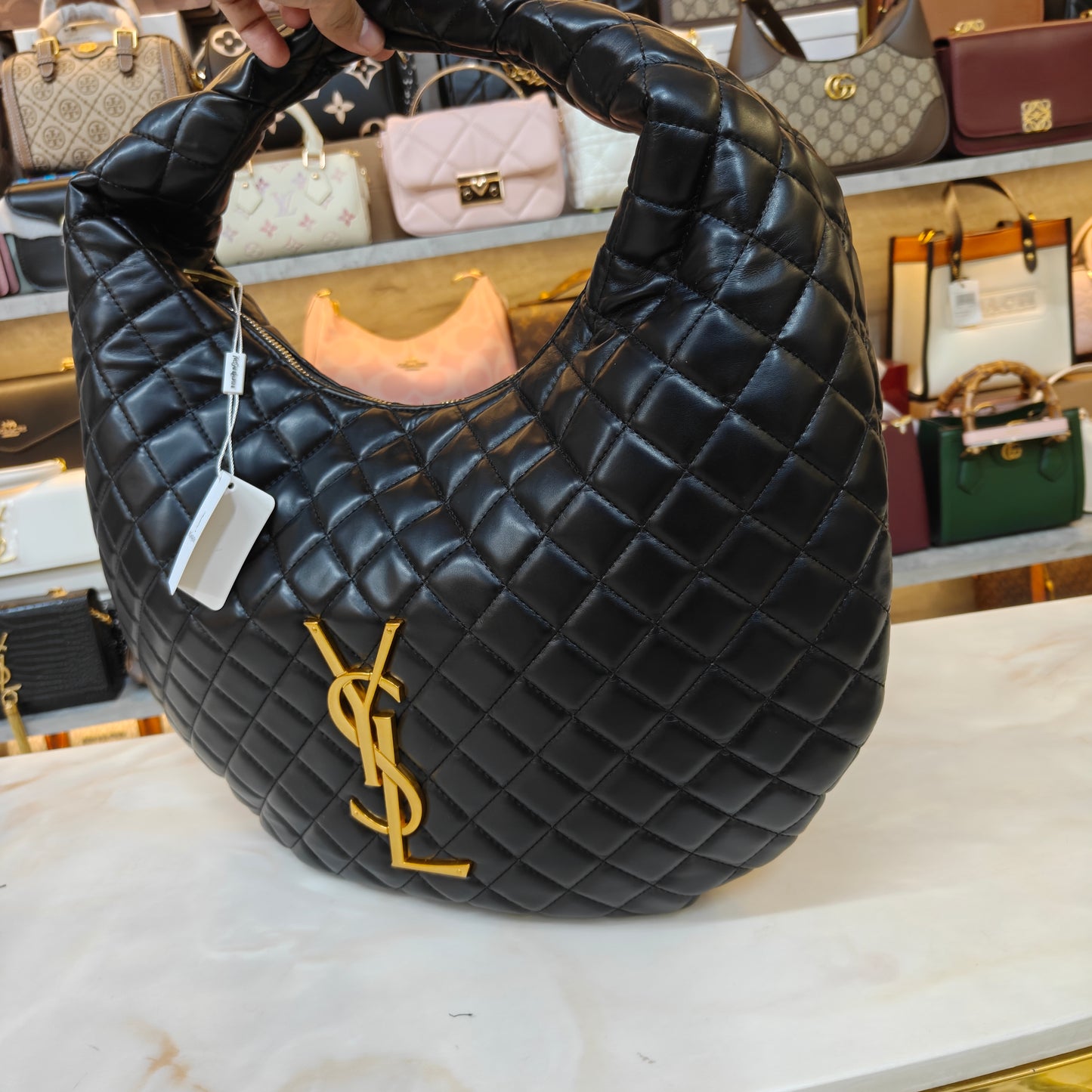 YSL9 Icare Hobo In Quilted Napa Black