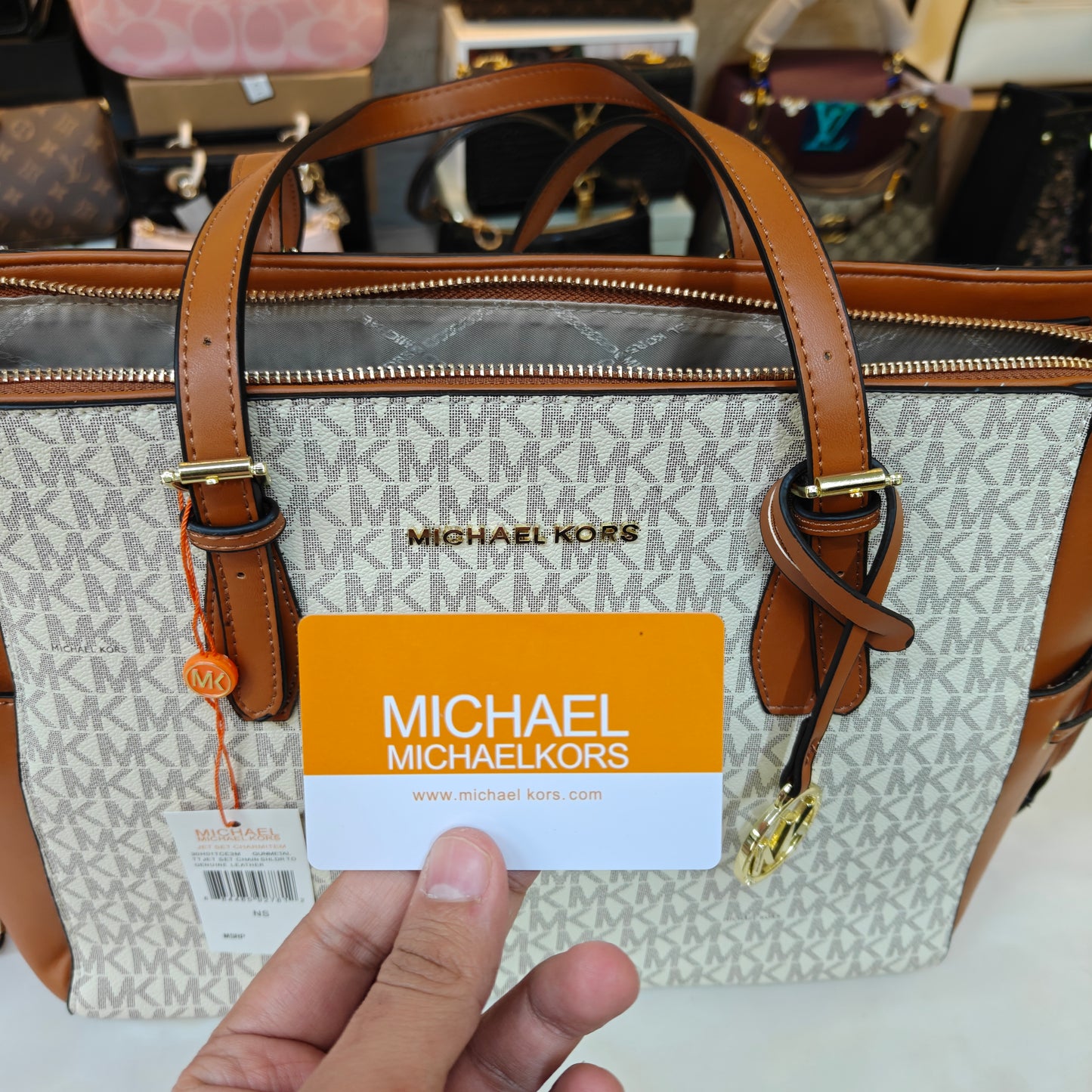 MK99 3 Partition Tote Bag - White Tan Colour