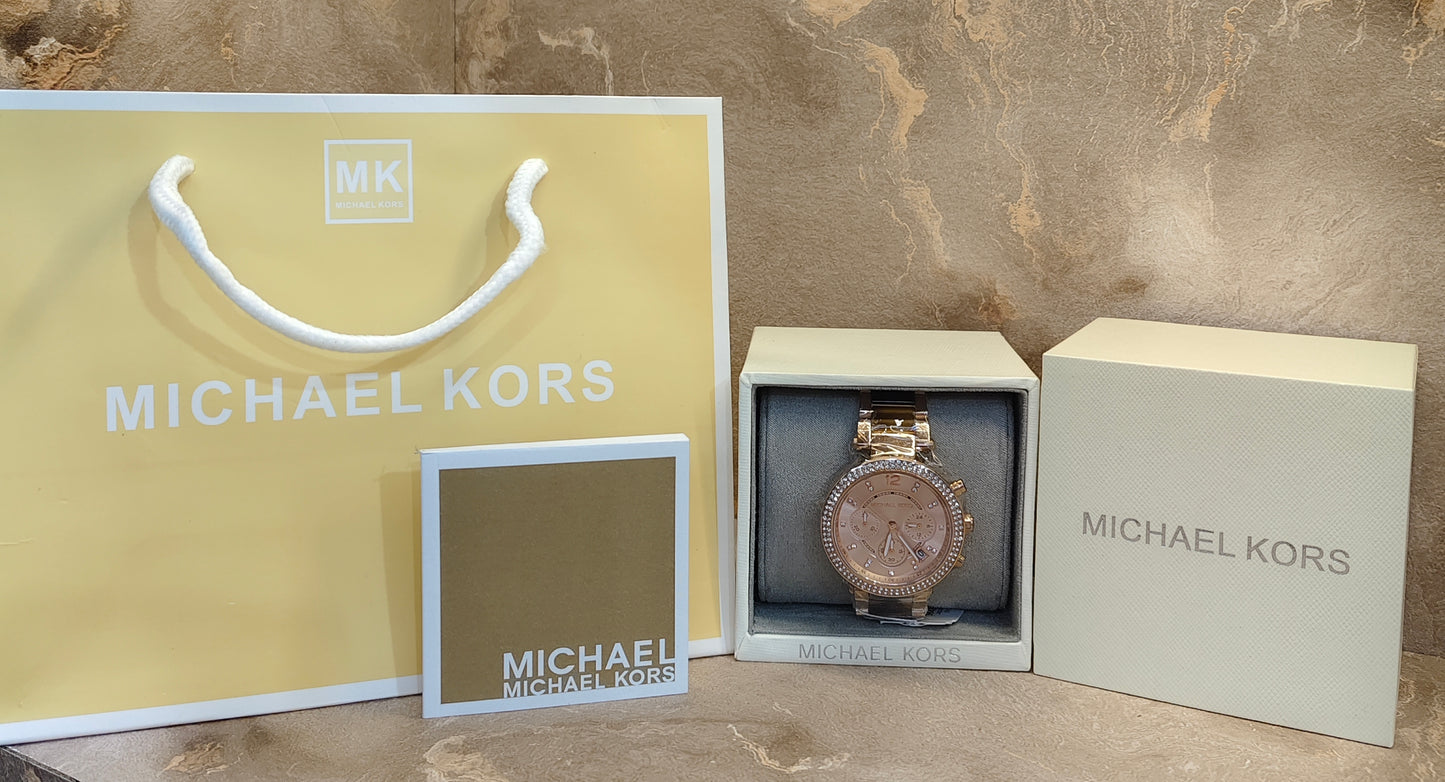 MK Parker Chronograph, Tortoise Rose Gold, Chronograph, Women's, Analog Watch, Bracelet Type