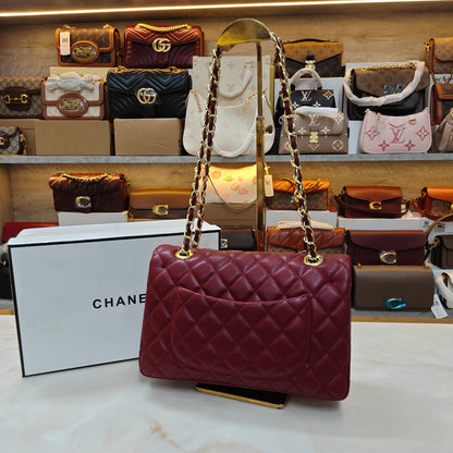 CHNL1 - Elegant Quilted Flap Bag – Wine with Gold-Tone Chain