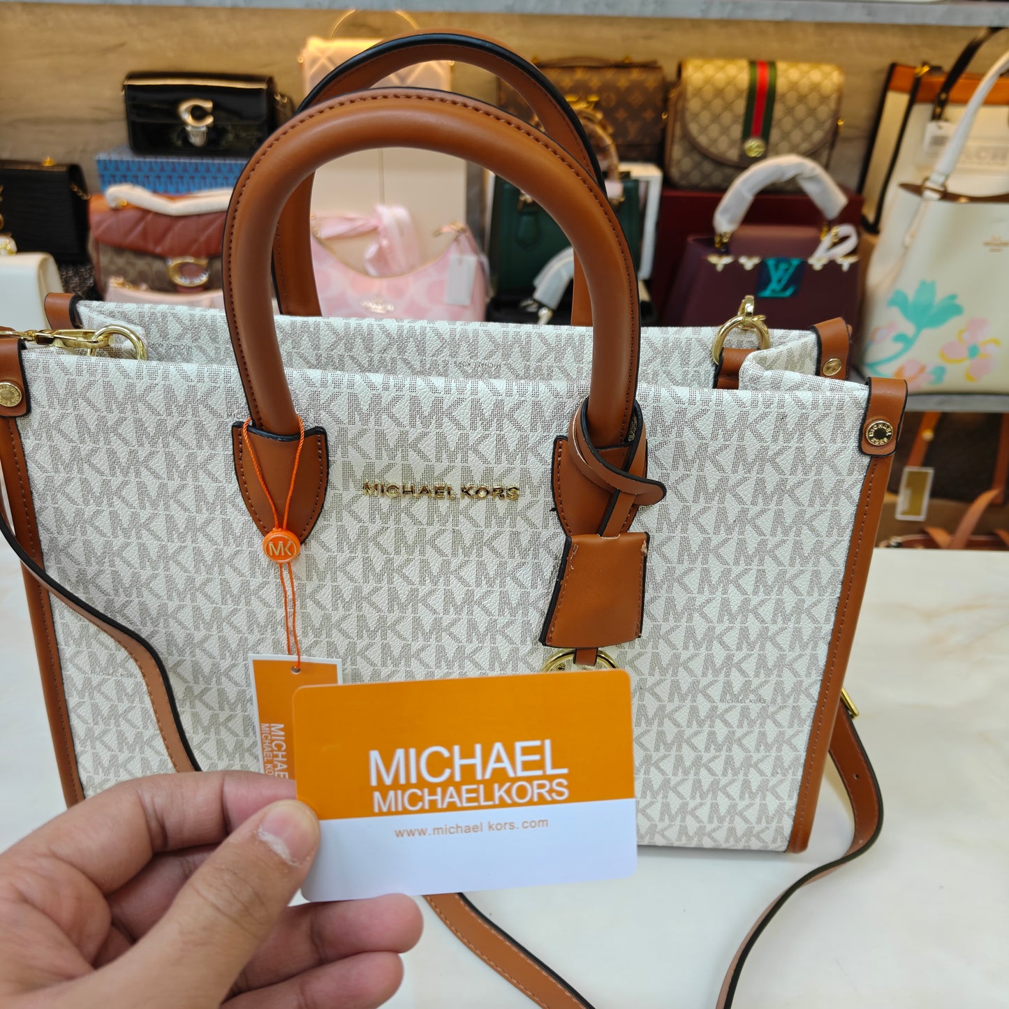 Mk Mirella Tote - Tan White
