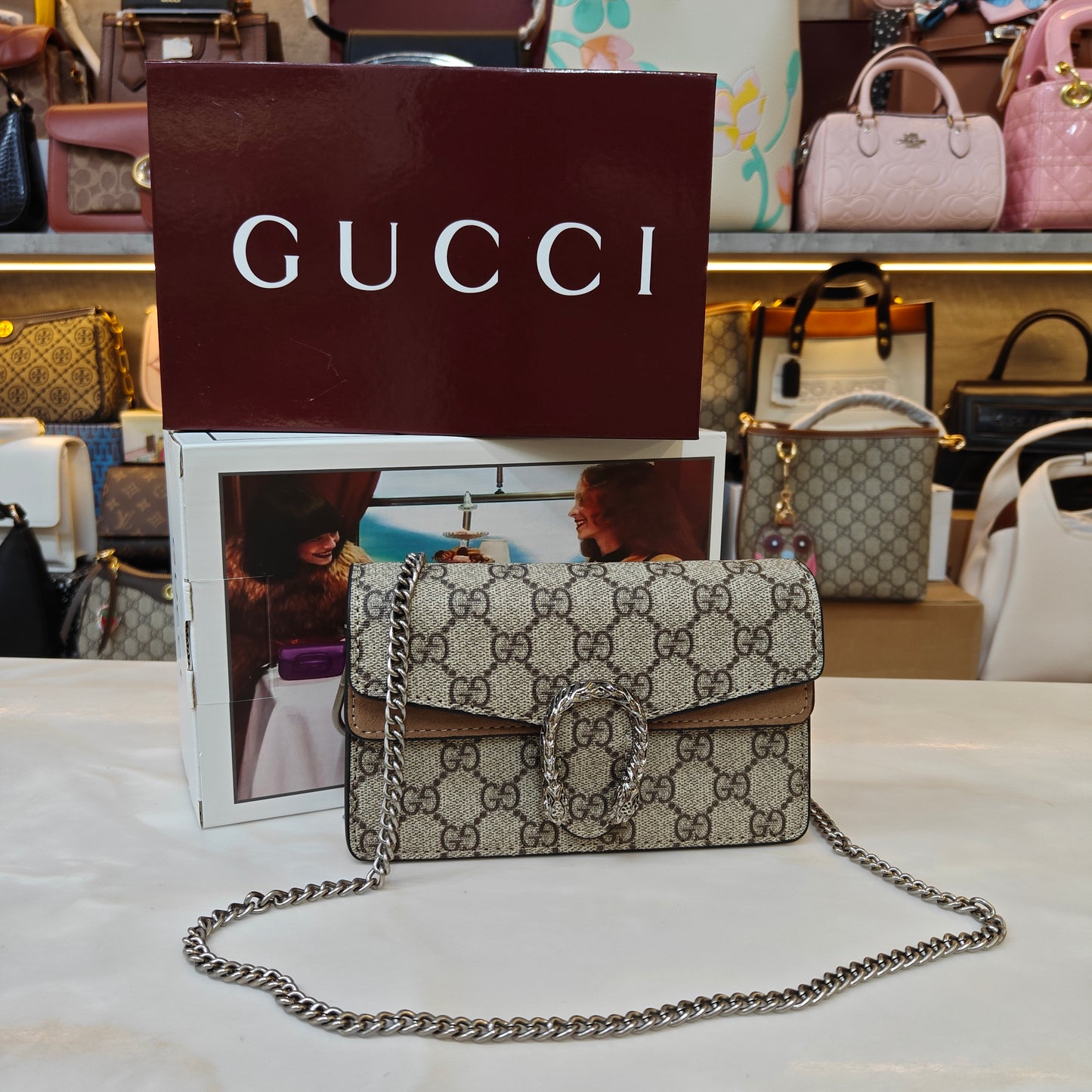 GG Diana Crossbody Bag (Double Box Packaging) - Beige Trim