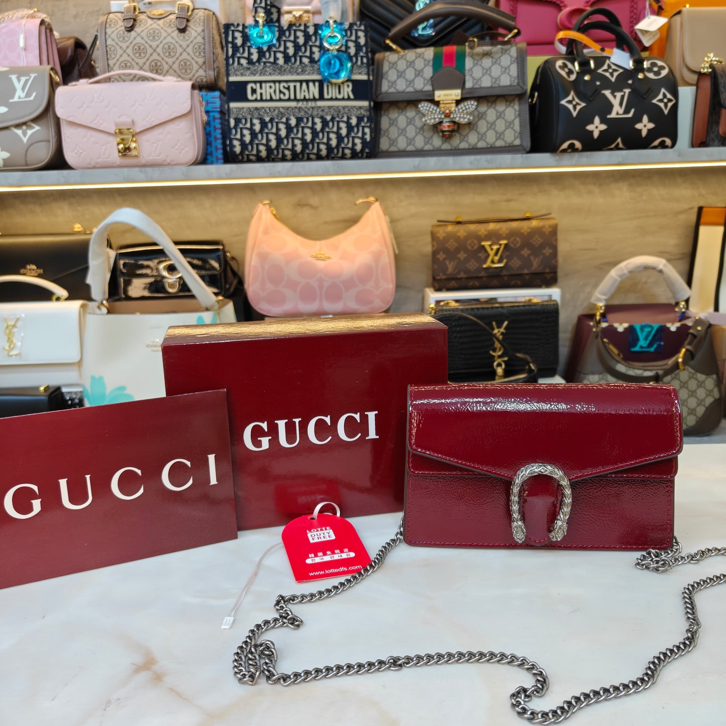 GG90 Diana Crossbody Double Box Packaging - Glossy Wine Colour