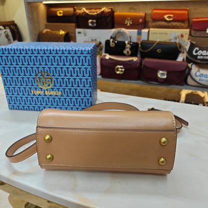 TB44 - Structured (Beige Colour) Top-Handle Bag with Gold Hardware (Medium Size)