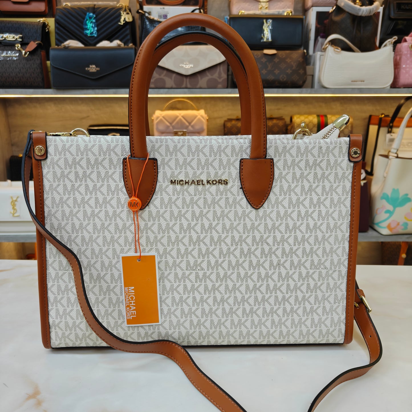 Mk Mirella Tote - Tan White