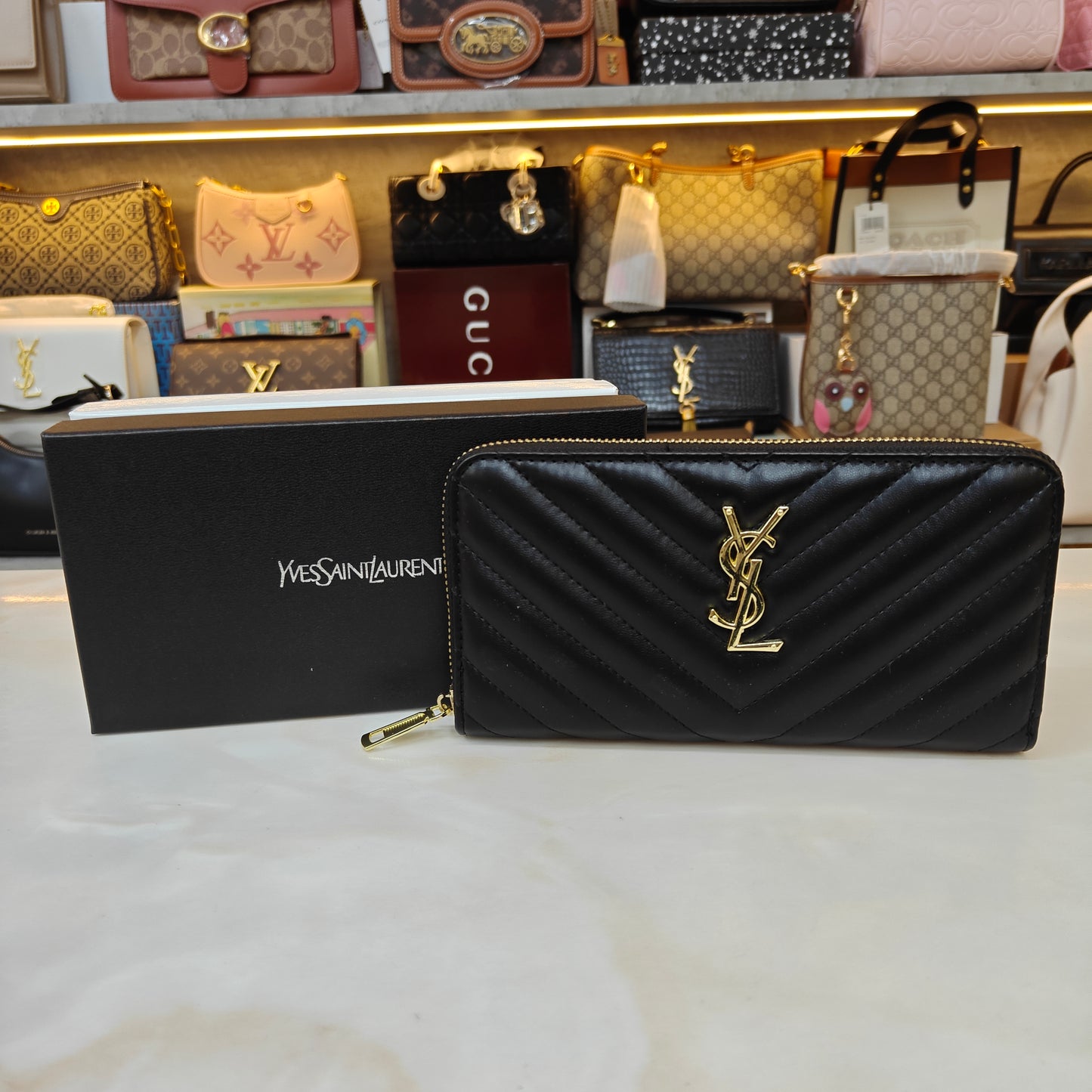 YSL9 Long Zipper Wallet - Midnight Black