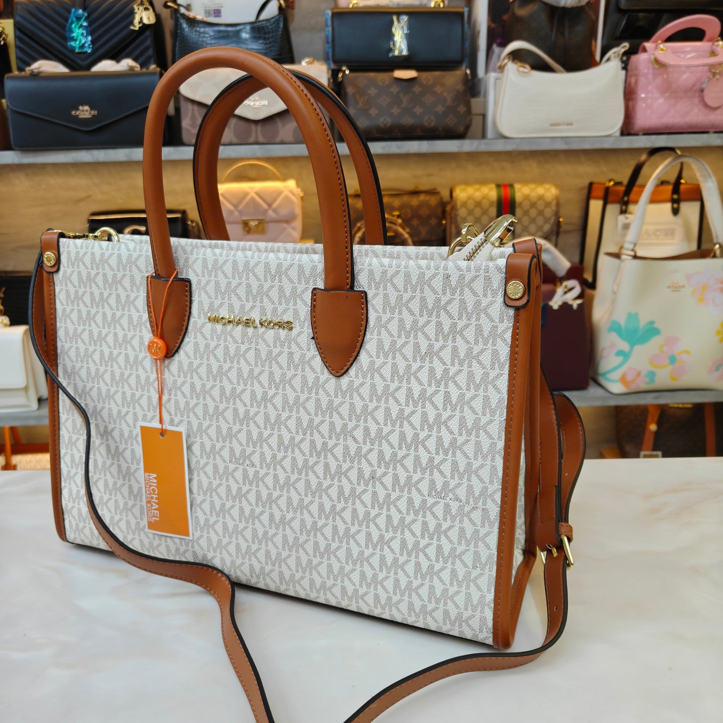 Mk Mirella Tote - Tan White