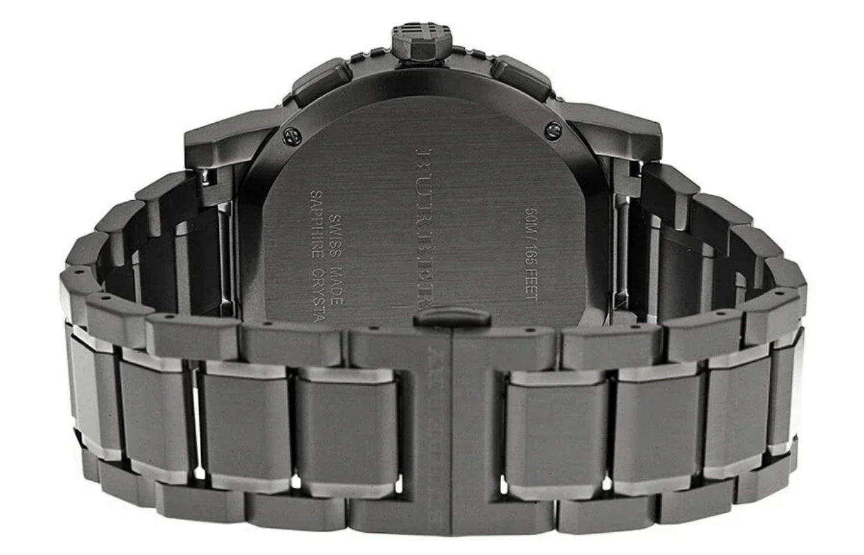 Brbry Swiss Rare Gunmetal Black Gray Date Dial 38mm Unisex Men Women Stainless Steel