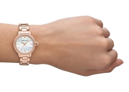 E A Stainless Steel Analog White Dial Women Watch, Rose Gold Band