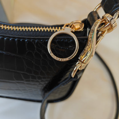 CNK Elspeth Croc-Effect Chain-Link Shoulder Bag - Black Croco