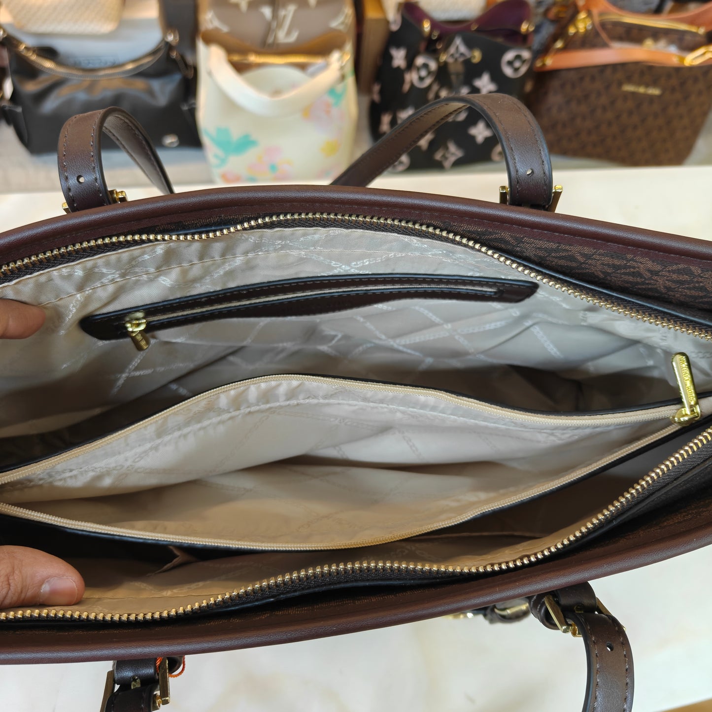 MK86 3 Partition Tote Bag - Coffee Colour