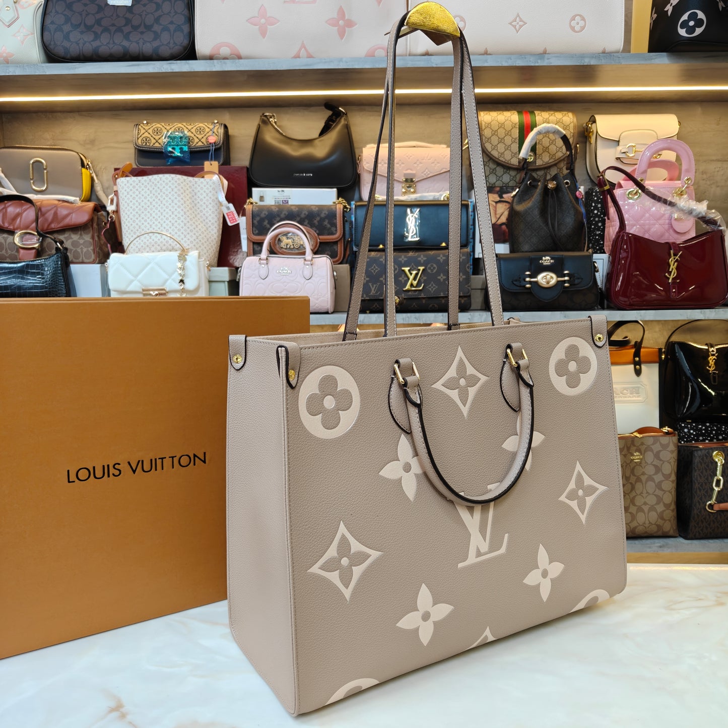 LVB 41cm OTG Large Tote Bag - Beige (Double Box Ultra Premium)