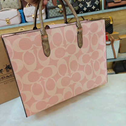 CH Maggie Tote Bag Ultra Premium with Box (Pink with Brown Handle)