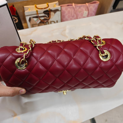 CHNL1 - Elegant Quilted Flap Bag – Wine with Gold-Tone Chain