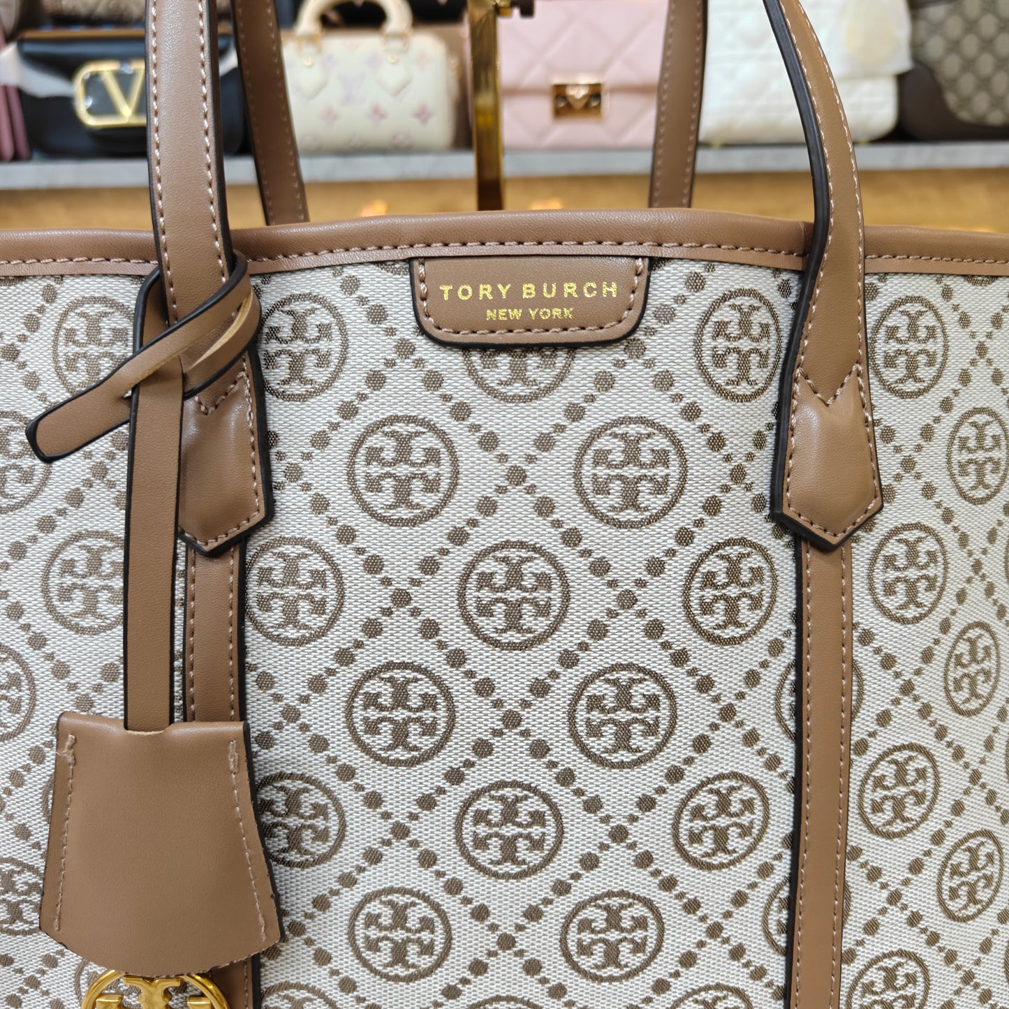 TB Perry T Monogram Triple Compartment - Beige