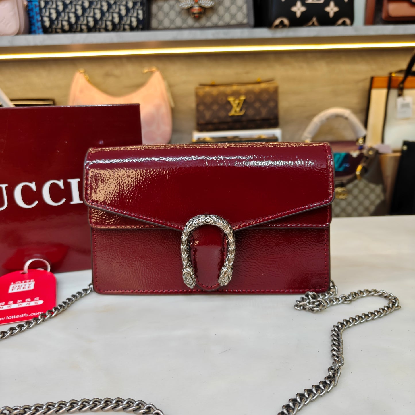 GG90 Diana Crossbody Double Box Packaging - Glossy Wine Colour