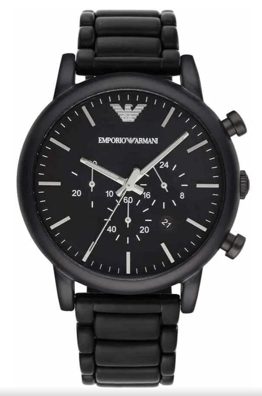 E A Stainless Steel Classic Analog Black Dial Men Watch, Black Band