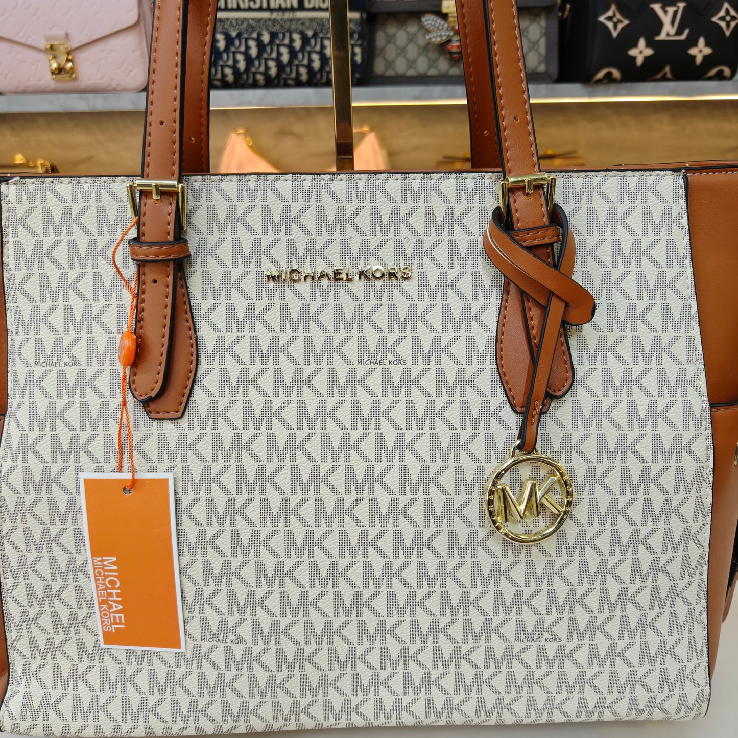 MK99 3 Partition Tote Bag - White Tan Colour