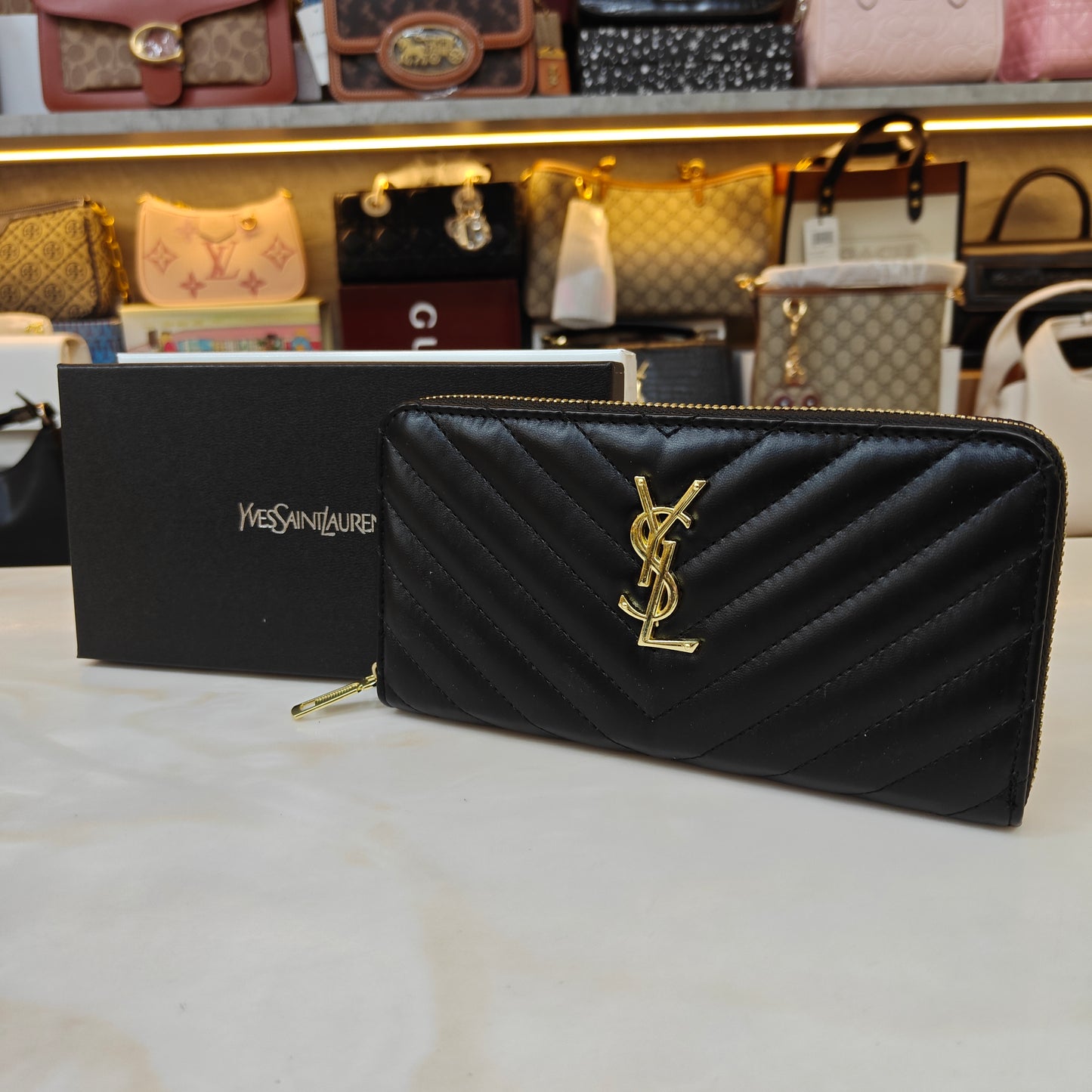 YSL9 Long Zipper Wallet - Midnight Black