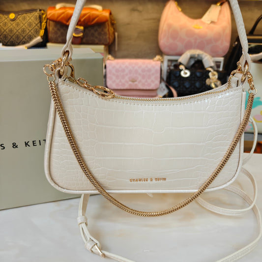 CNK Cream Croco ELSPETH Animal Effect Small Shouder Bag