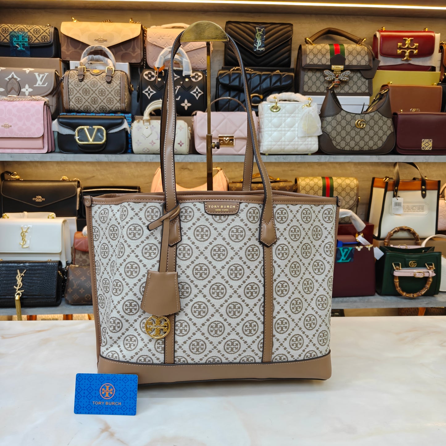 TB Perry T Monogram Triple Compartment - Beige