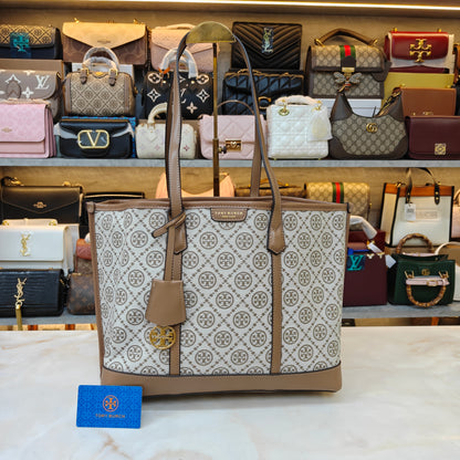 TB Perry T Monogram Triple Compartment - Beige