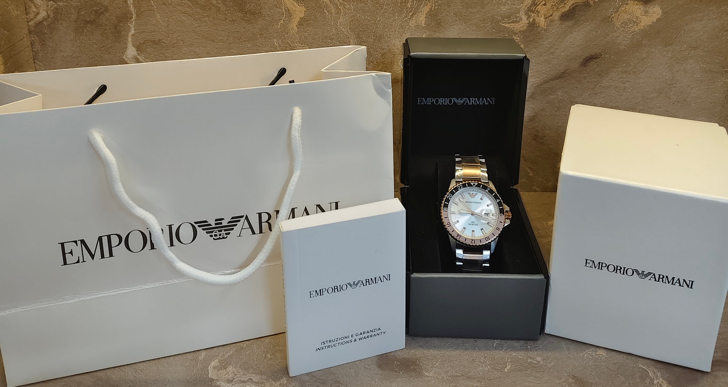 E A Stainless Steel Analog White Dial Multicolor Strap Men's Watch