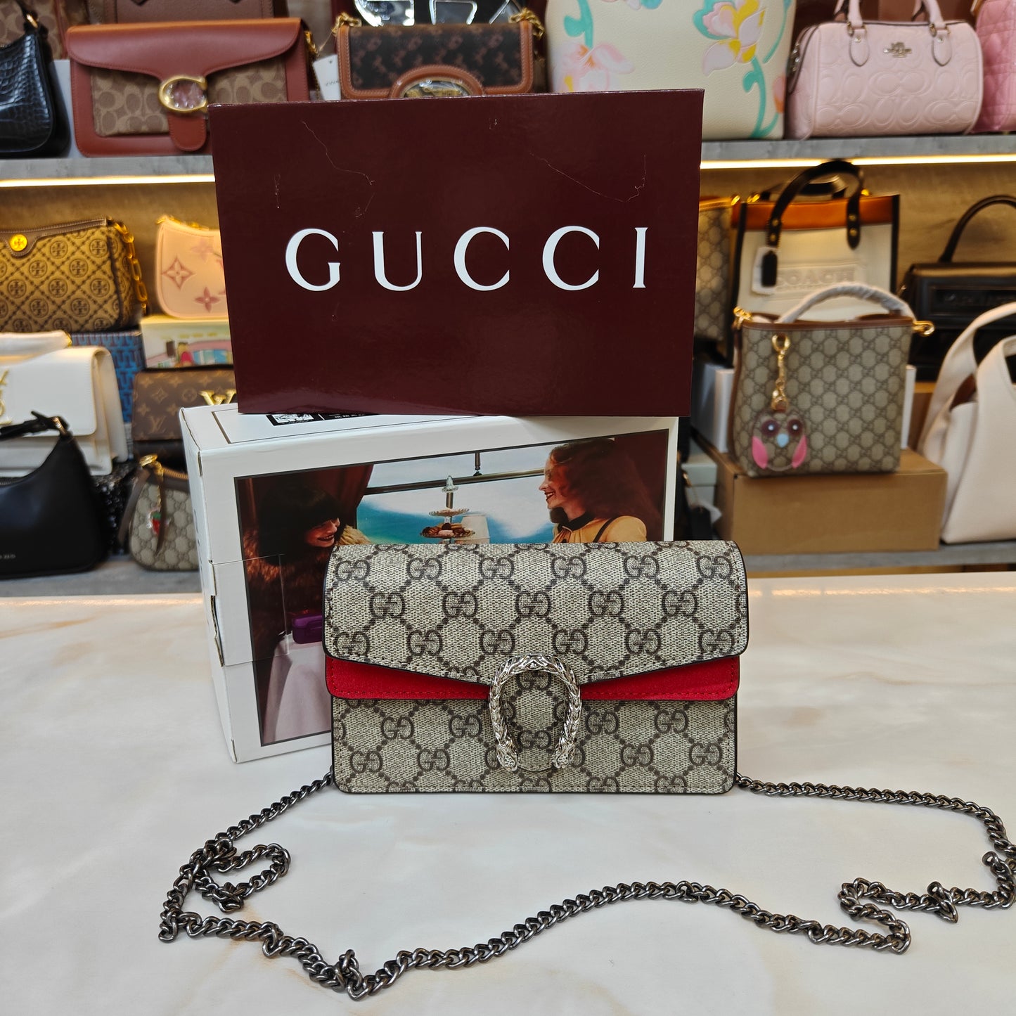 GG Diana Crossbody Bag (Double Box Packaging) - Red Trim