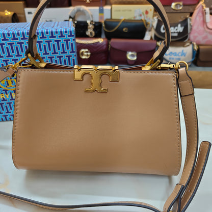 TB44 - Structured (Beige Colour) Top-Handle Bag with Gold Hardware (Medium Size)