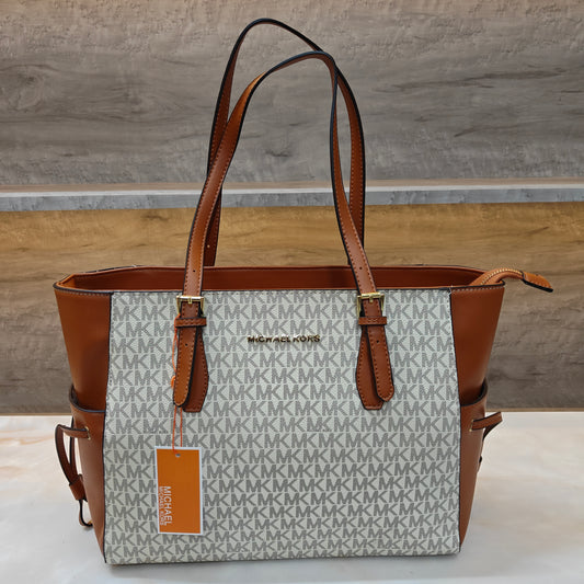 MK55 - 3 Partition Tote Bag (Large) (Tan White)