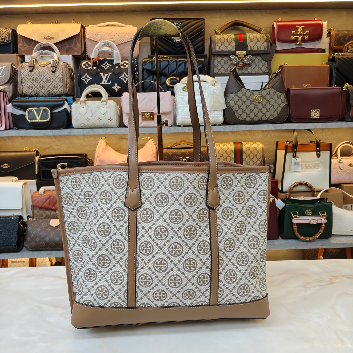 TB Perry T Monogram Triple Compartment - Beige