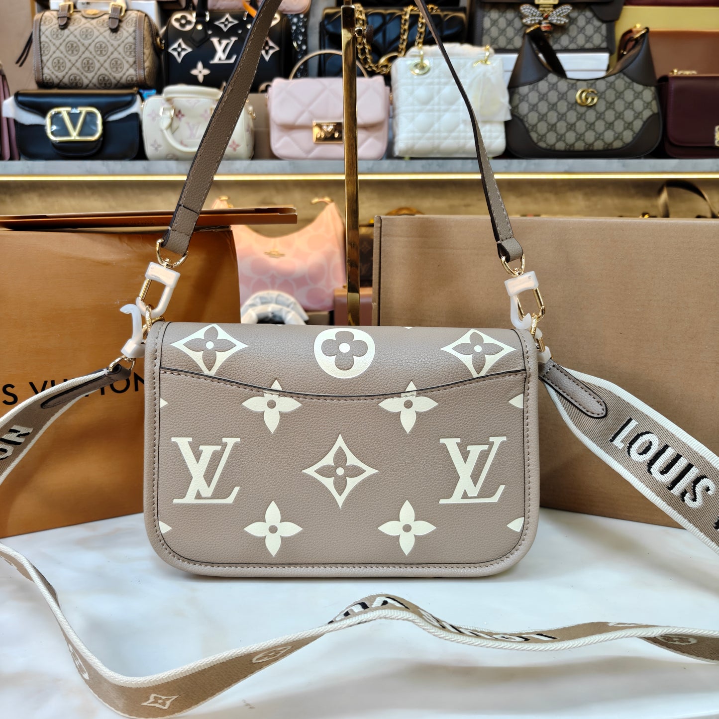 LV Diane Sling/Shoulder Bag -Ultra Premium Double Box (Beige)