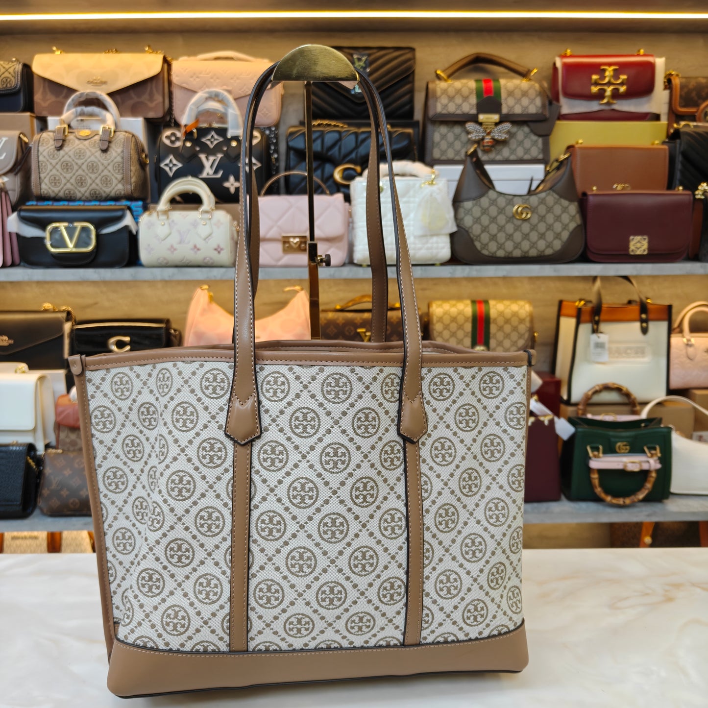 TB Perry T Monogram Triple Compartment - Beige