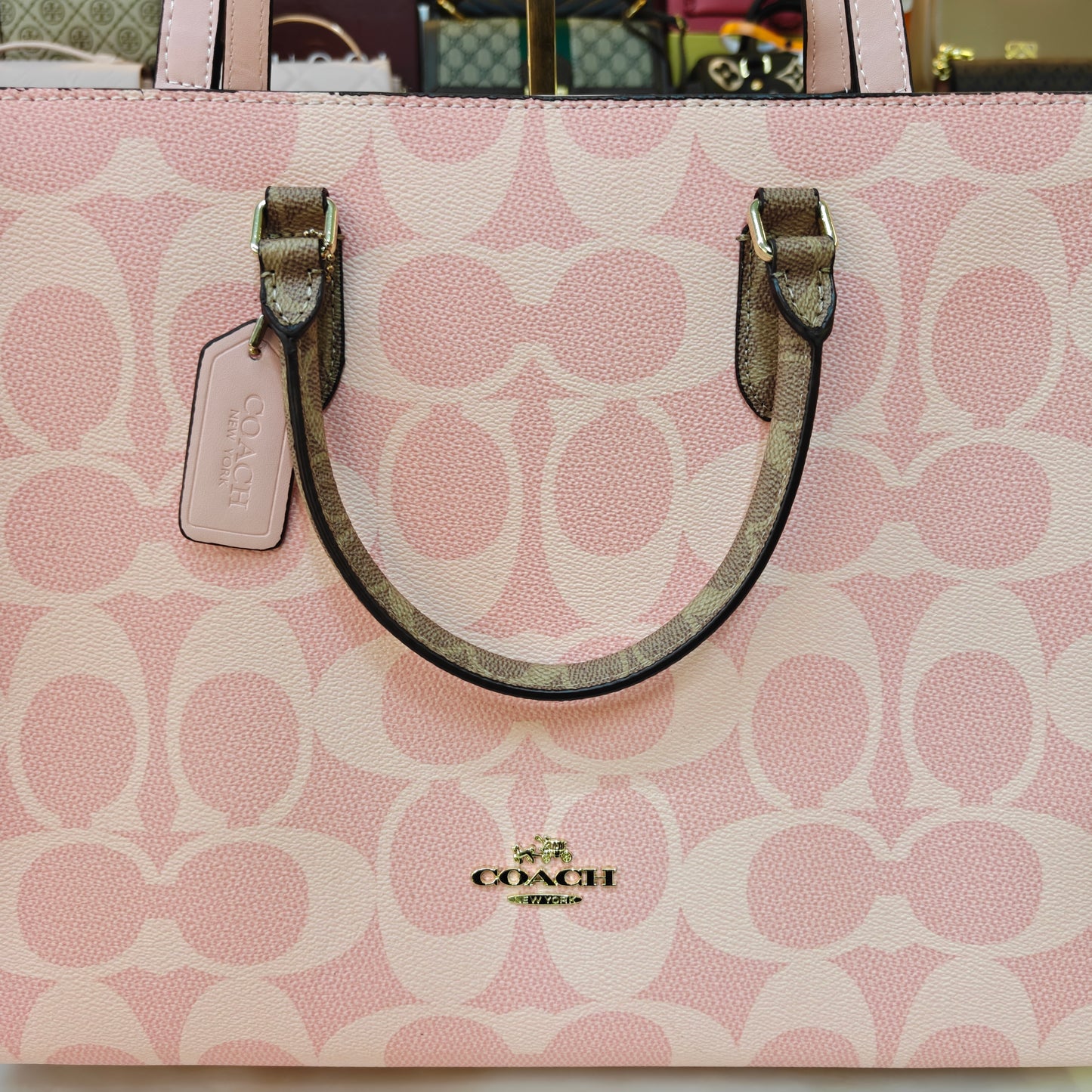 CH Maggie Tote Bag Ultra Premium with Box (Pink with Brown Handle)