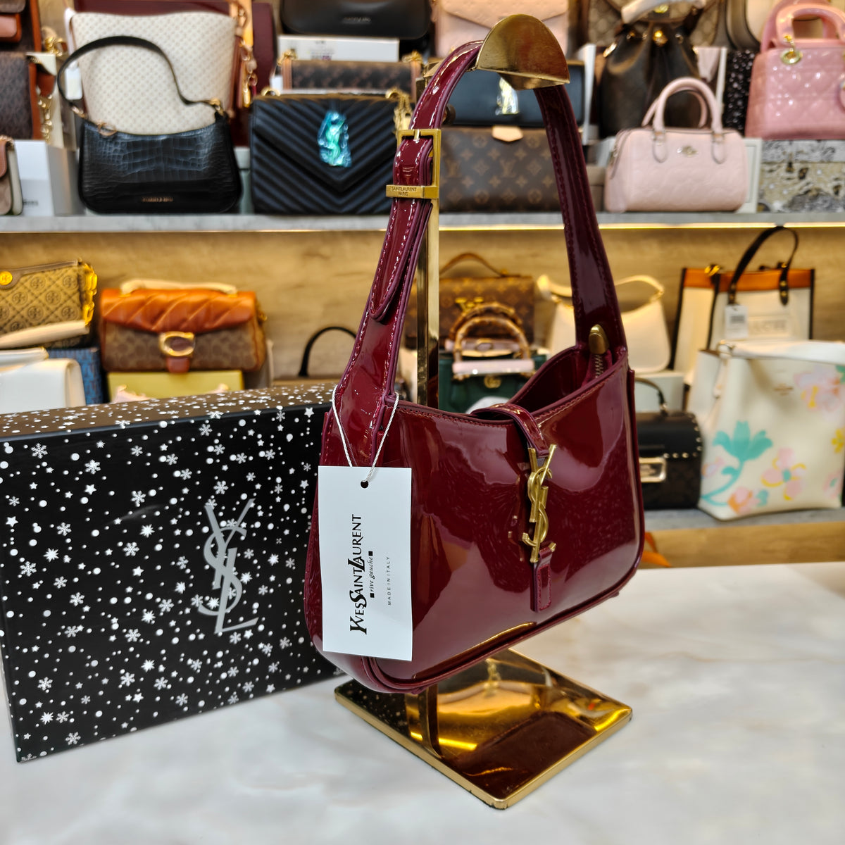 YSL88 Patent Shoulder Bag - Wine
