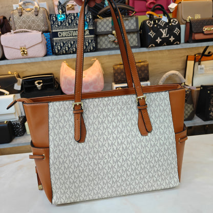 MK99 3 Partition Tote Bag - White Tan Colour