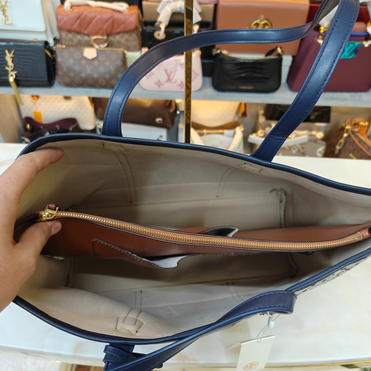 TB Perry T Monogram Triple Compartment - Blue