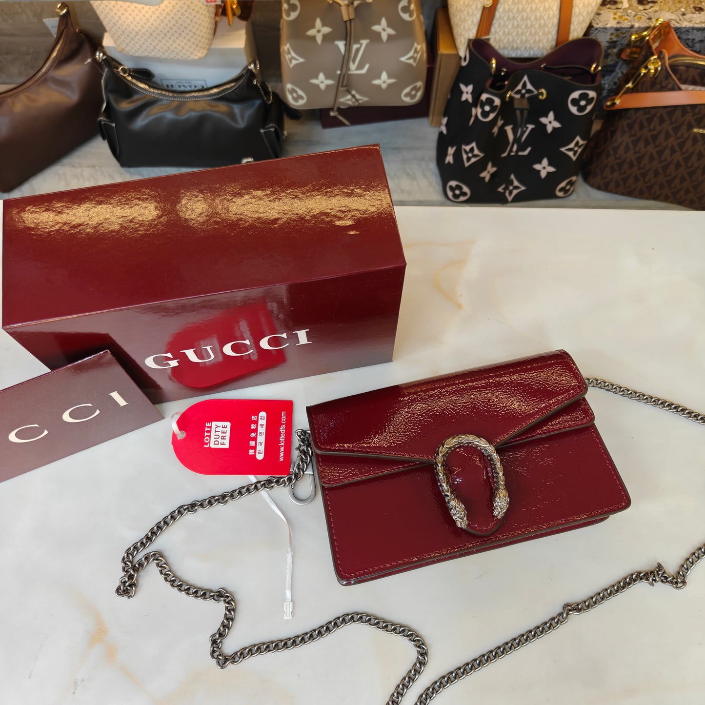 GG90 Diana Crossbody Double Box Packaging - Glossy Wine Colour