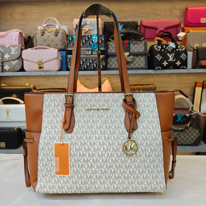 MK99 3 Partition Tote Bag - White Tan Colour