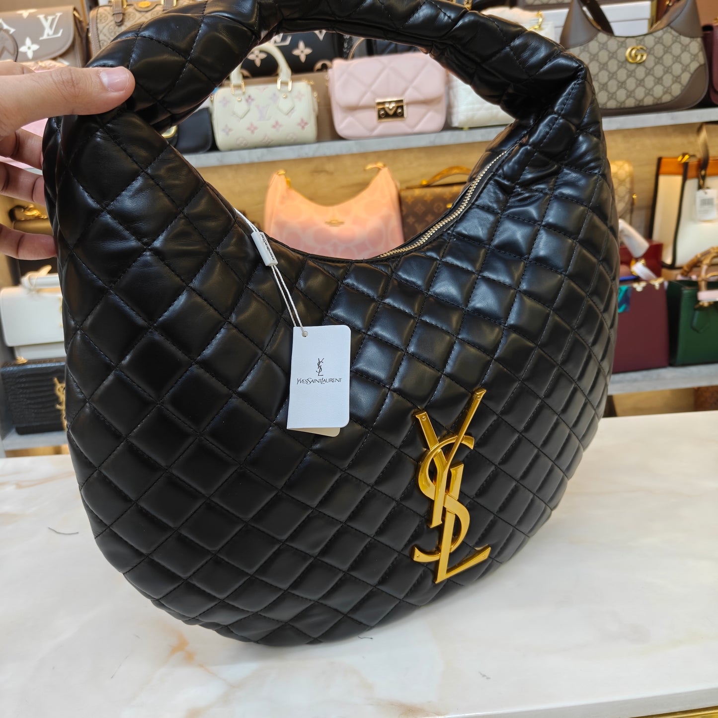 YSL9 Icare Hobo In Quilted Napa Black
