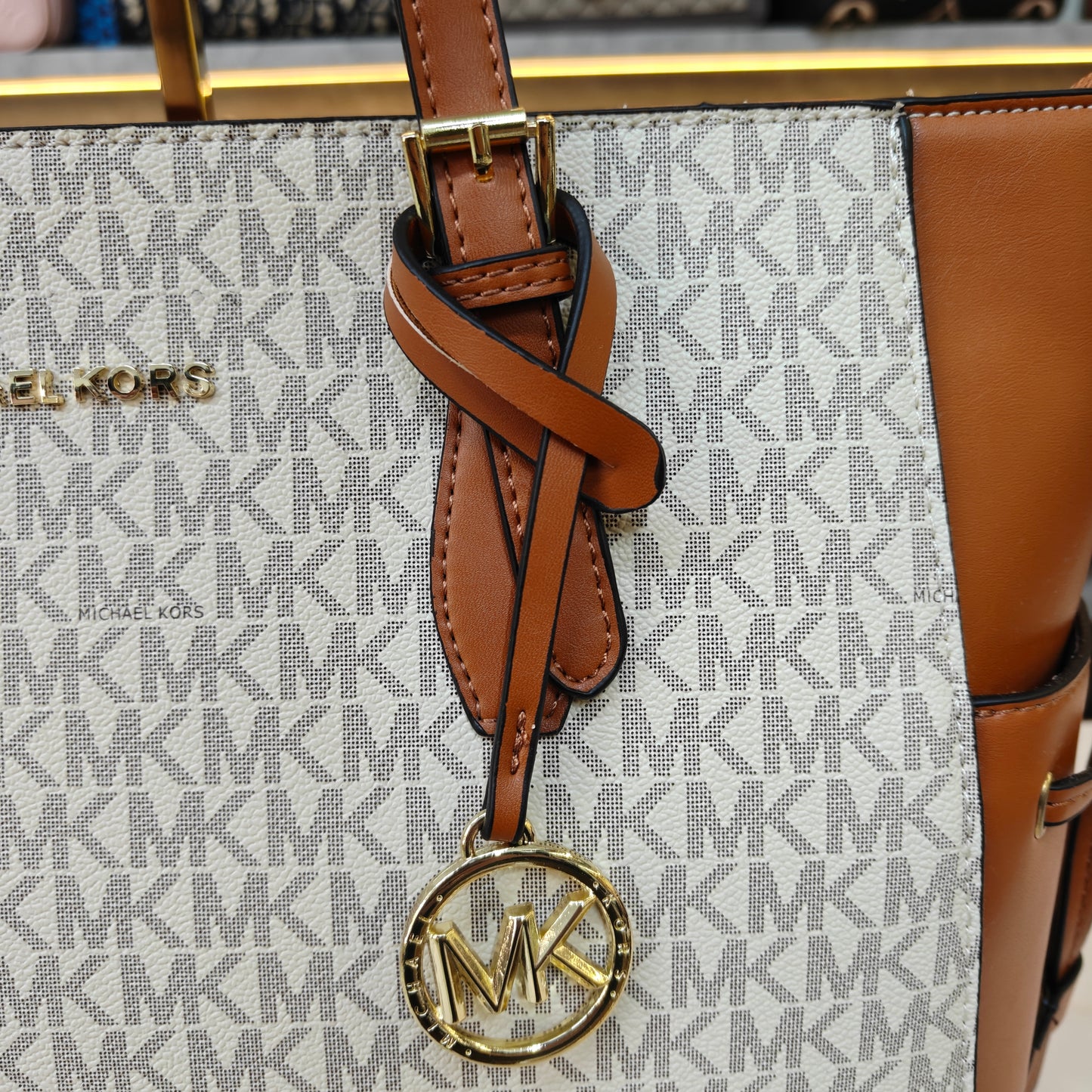 MK99 3 Partition Tote Bag - White Tan Colour