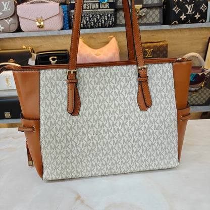 MK99 3 Partition Tote Bag - White Tan Colour