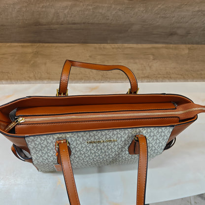 MK55 - 3 Partition Tote Bag (Large) (Tan White)