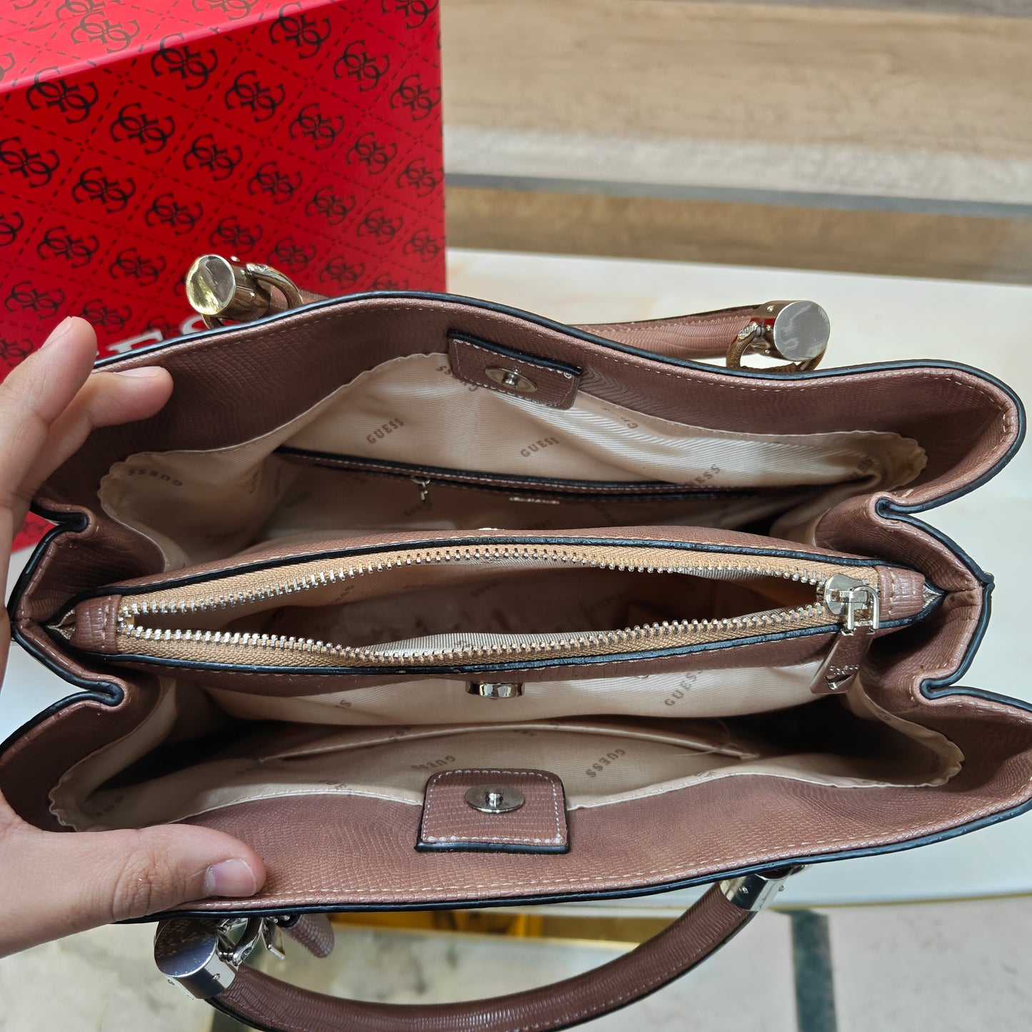 GUESS72 Satchel Bag - Designer Beige