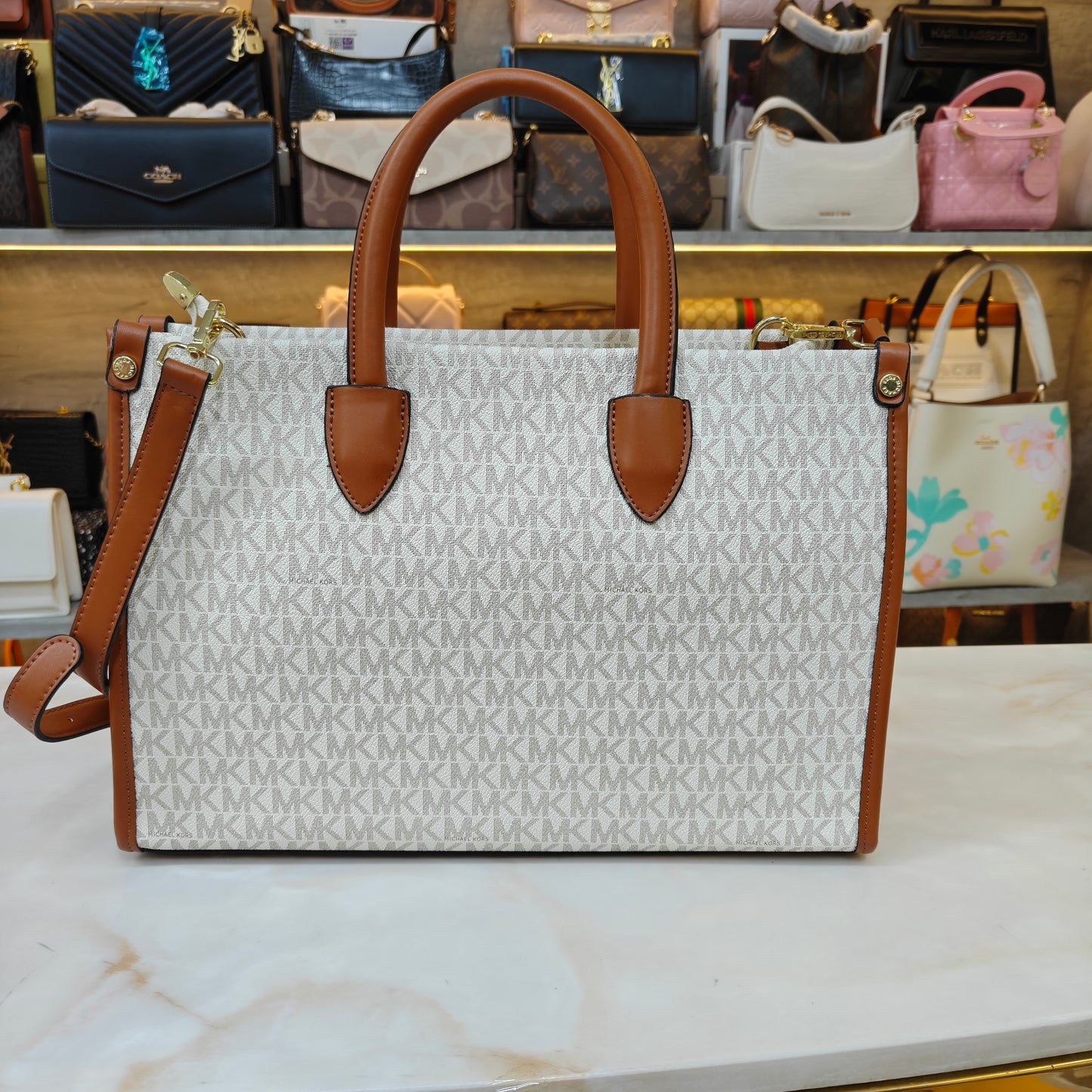 Mk Mirella Tote - Tan White