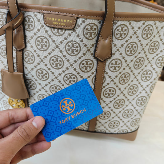 TB Perry T Monogram Triple Compartment - Beige